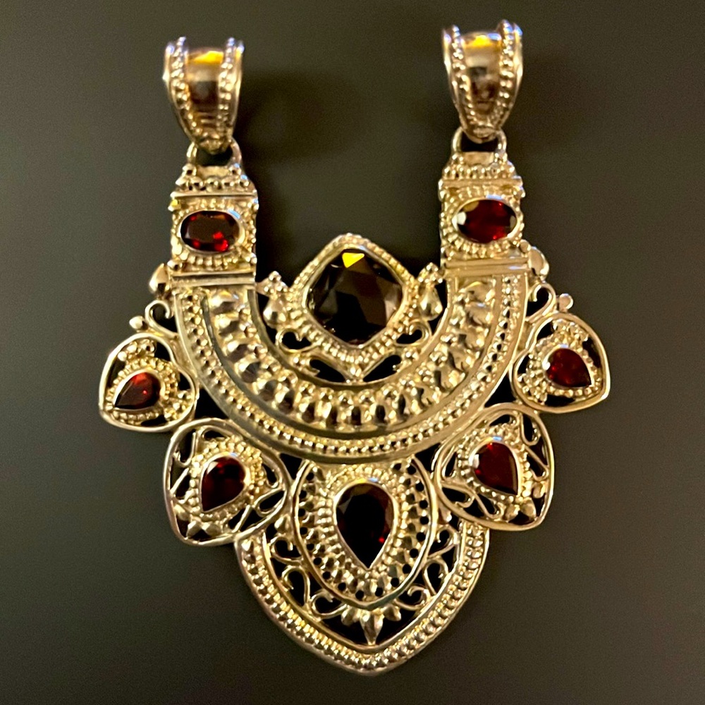 Sterling Shield Pendant With Bezel-Set Ruby Gemst… - image 2